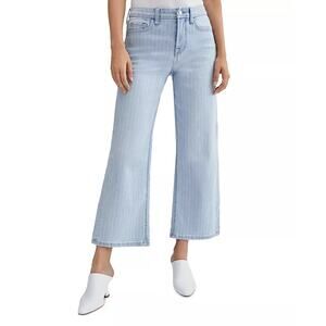 Jen7 For All Mankind Cropped Wide Leg Jeans Blue Pinstripe Stretch Denim Size 8